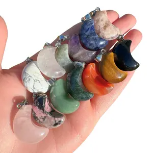 Gemstone Moon Pendant - Crystal Moon Pendant