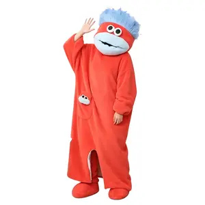 Women's Funny Big Mouth Monster Hooded Fleece Onesie Pajamas - Oversized Cosplay Sleepwear, Coral Plush Warm Union Suit with Butt Flap, Winter Loungewear【No comb】
