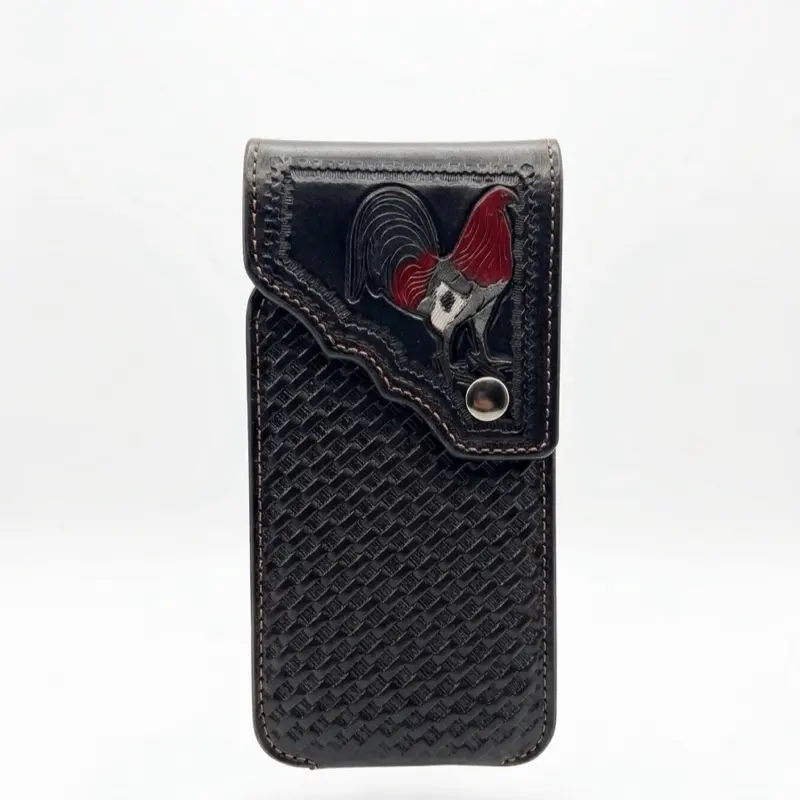 Leather Western Rooster Design Cellphone Holster - Mobile Phone Carry Holder with Device Protection, Phone Accessories