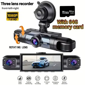4 Channel 1080P Car DVR Dash Cam, Front Rear Left Right Wide Angle Recording, HD Screen, G-Sensor, Loop Record, 24/7 Parking Mode, Equipped with 64GB Memory Card