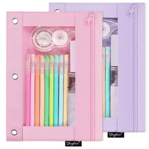 SKYDUE 3 Ring Binder Pencil Pouch with Clear Window, Smooth Zipper & Reinforced Grommets