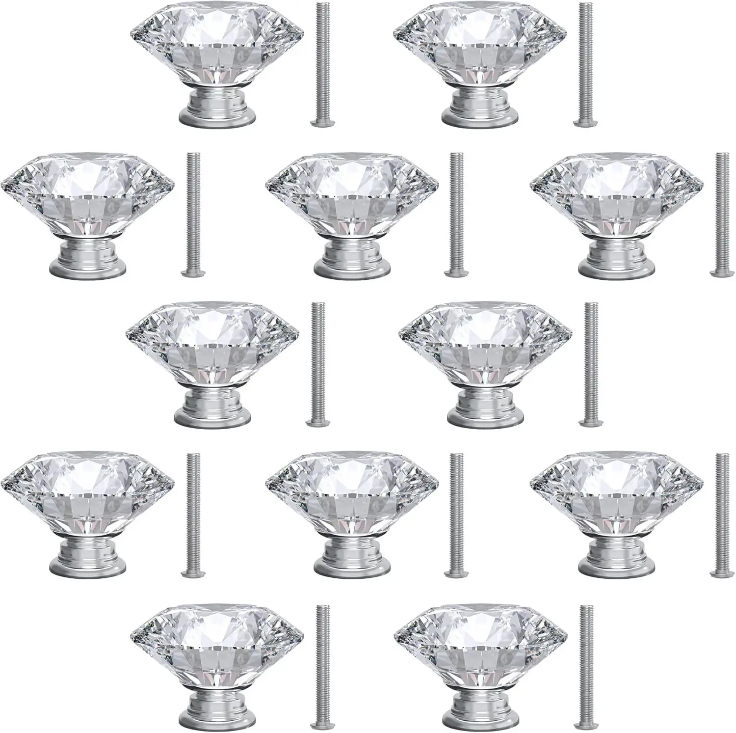 10 Pack Drawer Knobs Diamond Shaped Crystal Glass 30mm Cabinet Knobs Pull Handles (Silver) 10 Pack Drawer Knobs Diamond Shaped Crystal Glass 30mm Cabinet Knobs Pull Handles (Silver)