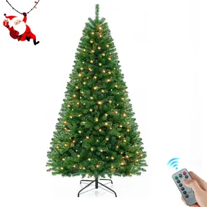 Green Artificial Christmas Pine Tree 6.9 Ft (1.8m), 200 Warm White Lights, Christmas Tree Holiday Party Decor, Sturdy Metal Stand