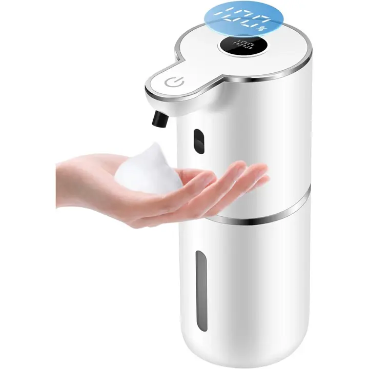 Automatic Minimalist Translucent Induction Touchless Foaming Soap Dispenser - USB-Rechargeable 1200mAh Lithium Ion Battery, 6 Adjustable Foam Levels, IPX5 Waterproof, 12.8oz Capacity, Wall Mount/Countertop, Hotel Bathroom Use, Hand, Kitchen