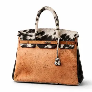 Handmade Cowhide Signature Patchwork Bag Real Leather Tote Versatile Crossbody Top Handle Black Brown Grey Pattern Premium Hair-On Cowhide Handbag