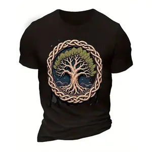 [100% Cotton] 100% Cotton Celtic Tree of Life T-Shirt - Graphic Print Crew Neck Cotton Tee, Casual & Breathable Summer Top - Perfect for Viking Fans, History Buffs, and Mythology Enthusiasts - Unique Gift Idea for Men and Women
