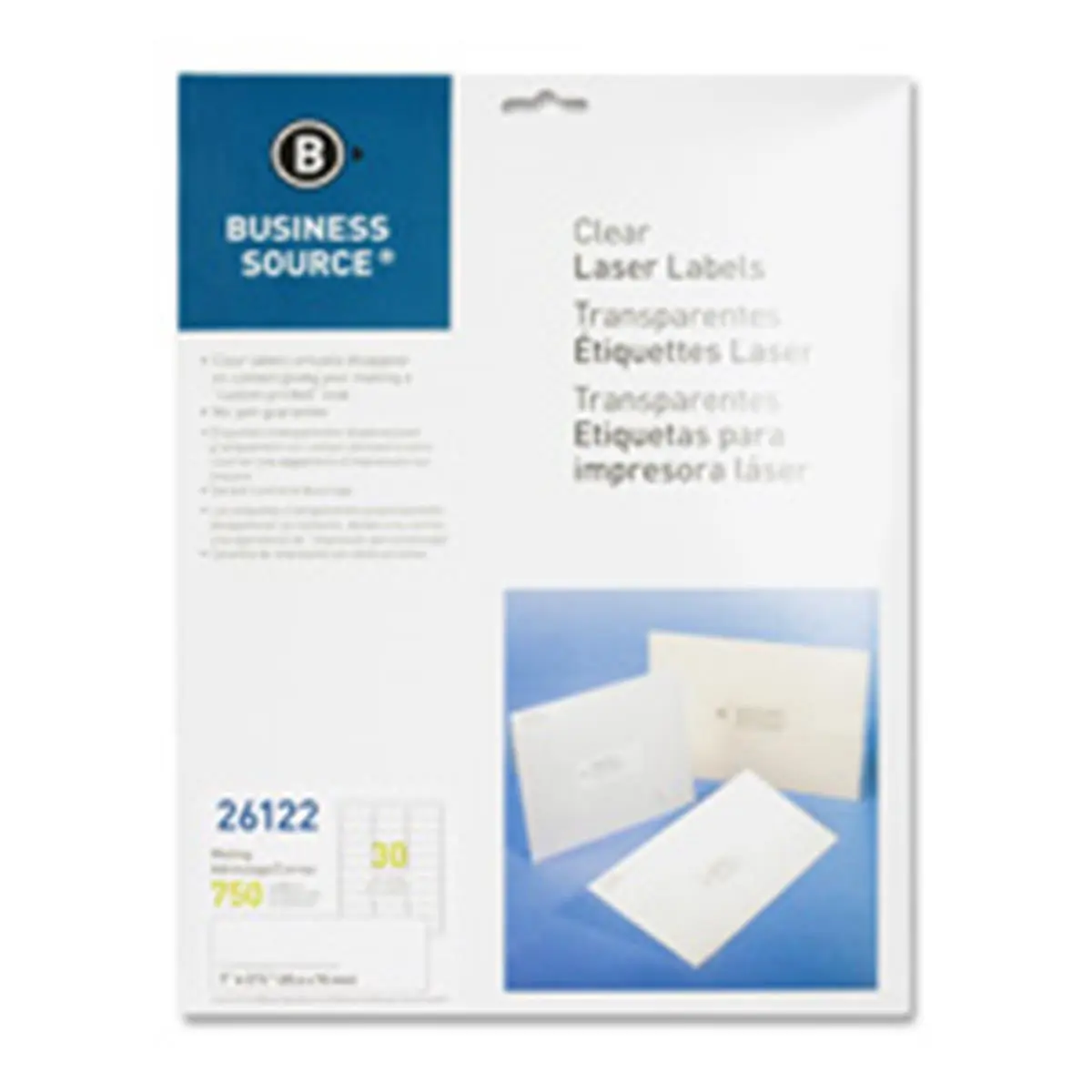 Business Source BSN26122 Mailing Labels- Laser- 1 in. x 2.75 in.- 750-PK- Clear