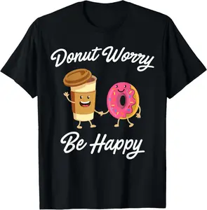 100% Cotton Donut Worry Be Happy T-shirt (Donut Shirt) T-Shirt