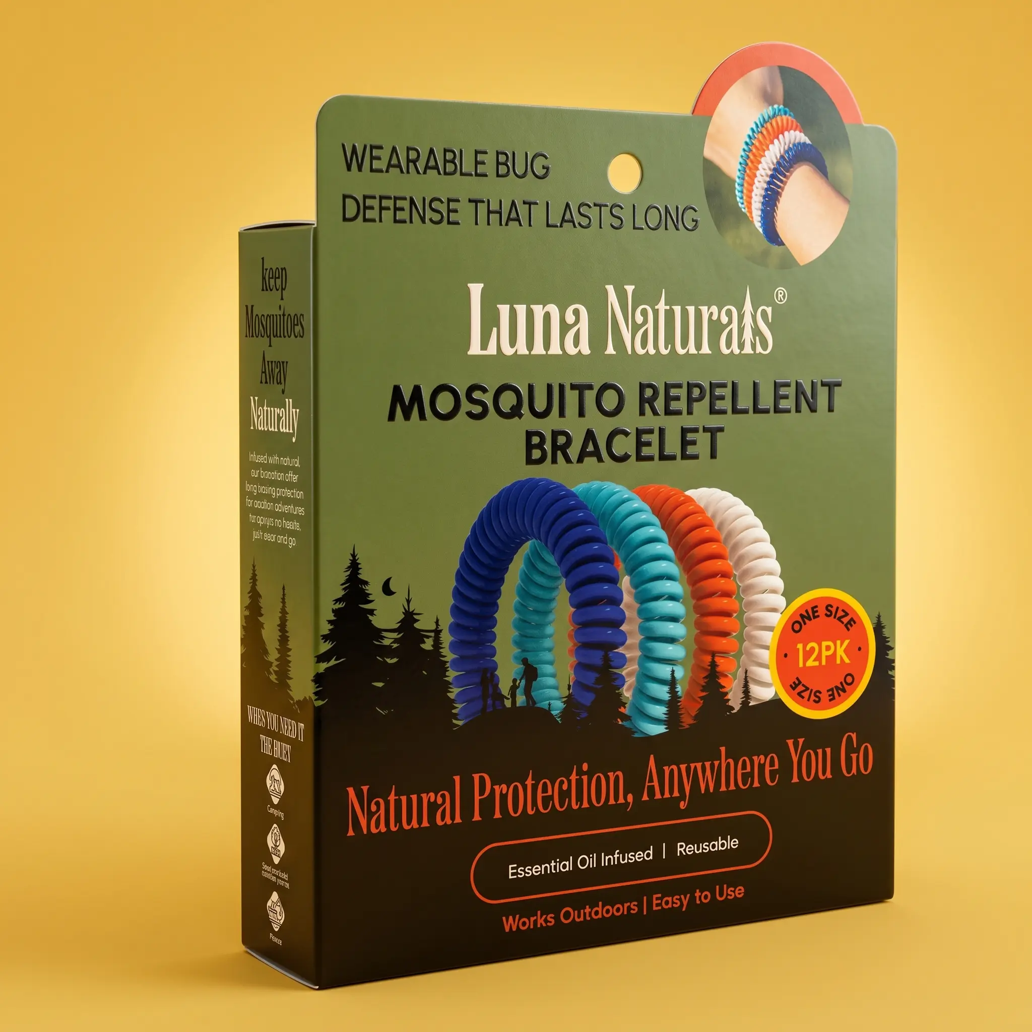 Luna Naturals Mosquito Repellent Bracelets for Kids & Adults, DEET-Free Citronella Bug Bands, Reusable & Adjustable for Camping & Outdoors, 12 Pack