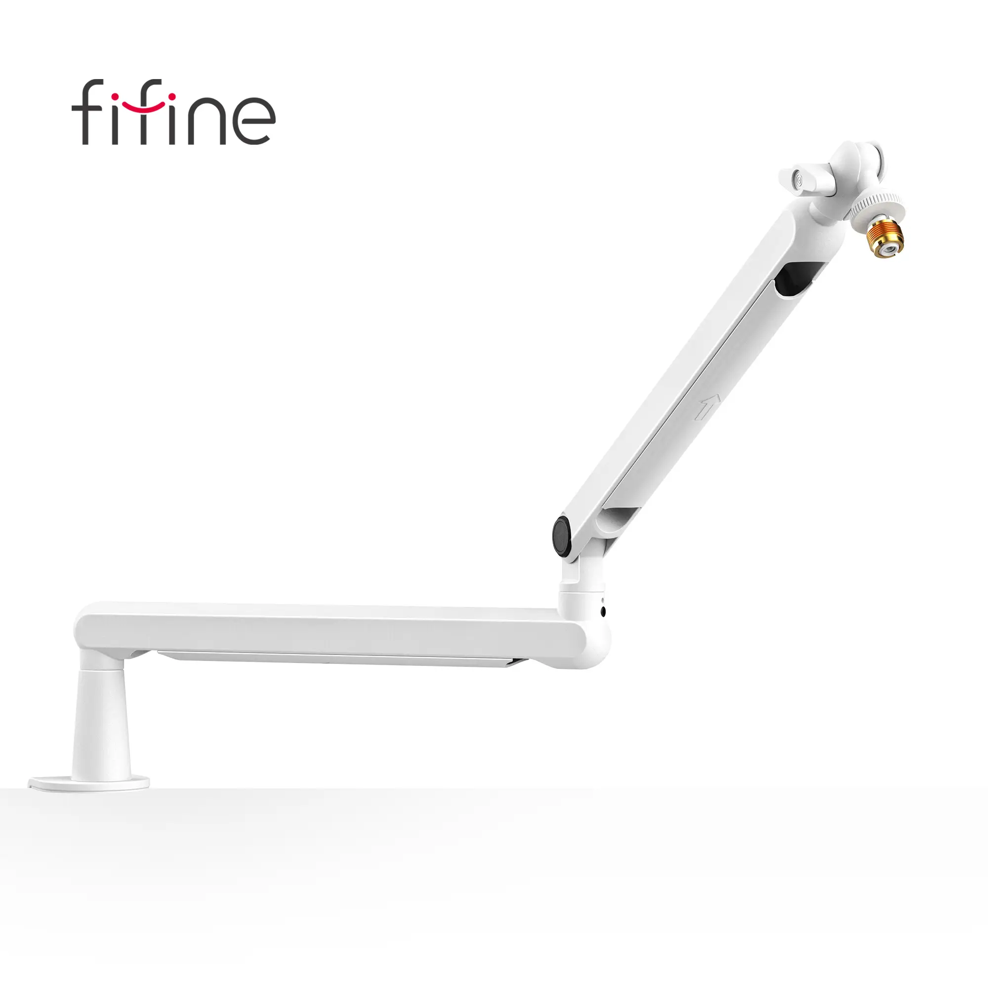 FIFINE Low Profile Podcast Microphone Stand, BM88 Gaming Mic Boom Arm with Desk Mount, Cable Channels Management, Adjustable Metal Boom Arm White for