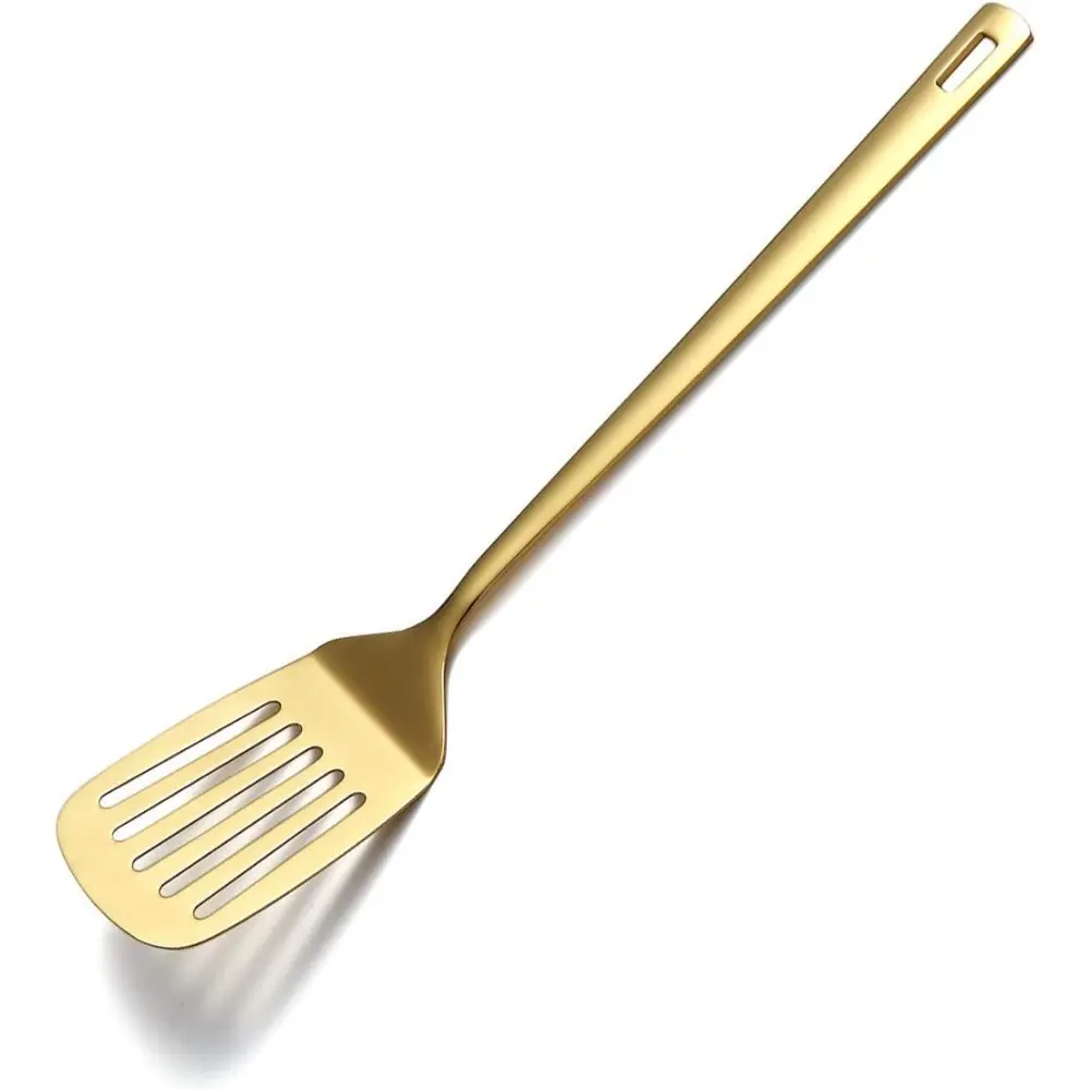 Sturdy Titanium Gold-Plated Stainless Steel Metal Spatula and Slotted Turner Kitchen Utensil Set - Dishwasher Safe, Easy to Clean for Cooking Use
