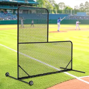 L-Shaped Baseball Net for Batting Cages, Wheel-Equipped Baseball Pitching Net – 84''H x 84''W, with 42'' x 42'' Hitting Cutouts, Includes Carry Bag