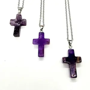MergingMetals // Amethyst Cross Necklace // Stainless Steel Chain