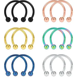 12 count 10-14mm Stainless Steel Nose Horseshoe Hoop Rings Eyebrow Lip Ear Tragus Septum  Hanger Retainer 16G 14G 12G