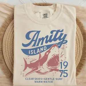 Comfort Colors Jaws Amity Island 1975 Unisex Tee, Movie Inspired Gift, Cotton T-shirt for Film Buffs, Comfort Colors Graphic Tee, Casual Outfit, Vintage Wash Shirt, Oversized Women’s Outfit, Apr14