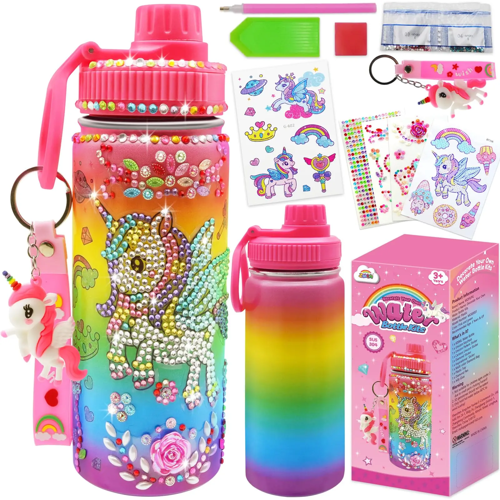 Decorate Your Own Water Bottle Kits for Girls Age - Girl Birthdays Gifts 4-6-8-10 Year Old, Stainless Steel Unicorn Diamond Painting Crafts, Fun Arts Crafts Activity Kids Toys Christmas