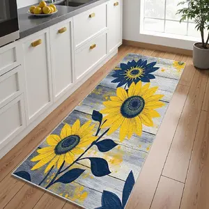 One sunflower hallway rug with yellow background, lightweight, easy-to-clean, foldable floor mat, washable and low-maintenance home decor carpet, suitable for hallways, stairs, bedrooms, kitchens, etc., Sunflower Pattern Rug