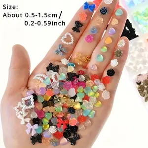 50g Mixed Small Decorations, Cute Resin Bowknots, Flowers, Heart Charms, Perfect for Handmade DIY Crafts, Creative Accessories Set, Diy Craft Embellishments
