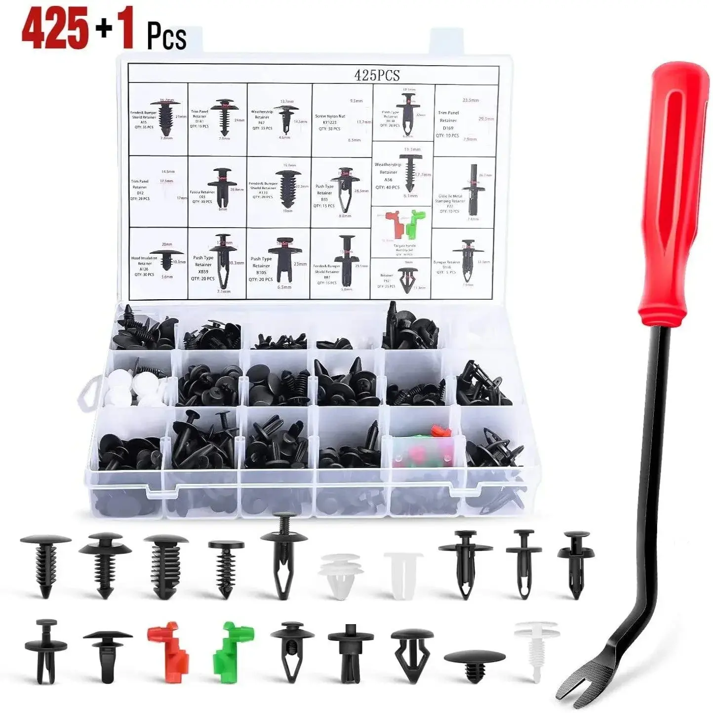 Nilight 425-Pcs Heavy-Duty Vibration-Proof Bumper Retainer Clip Kit with Push Pin Remover, Car Interior Fasteners for Door Trim Fix