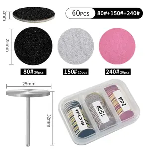 Nail grinding disc set with one bearing, 60pcs nail polishing pads, foot care sanding discs, used for removing dead skin and calluses, manicure and pedicure tools