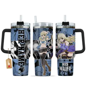 Lucy Fairy Tail Anime Custom 40oz Stainless Steel Tumbler With Handle, Best present for anime lovers