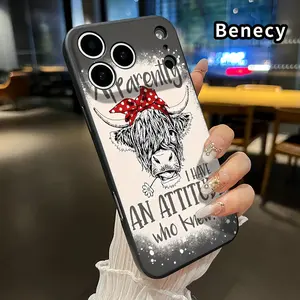 Attitude - Cow - Chic Pattern Straight Edge Phone Case for iPhone 17 16 Pro Max 15 Plus 14 13 12 11 Air XR E XS Plus Shockproof Full Camera Protection Durable Slim Silicone Cover