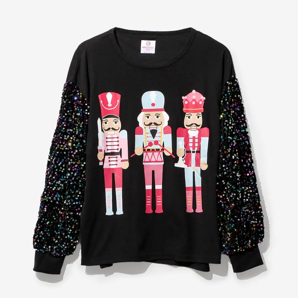 Women's Fitted Nutcracker Sweatshirt, Black, Polyester Cowboy Fabric (Pair with Skirt) Women's Fitted Nutcracker Sweatshirt, Black, Polyester Cowboy Fabric (Pair with Skirt)