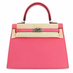 Pre-owned HERMÈS Leather Tote Bags CALUXB Hermes Sellier Kelly 25 Rose Azalee Epsom Palladium Hardware