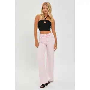 RISEN ACID WASH HIGH RISE TUMMY CONTROL WIDE PANTS