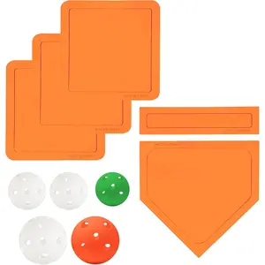 Baseball & Softball 5 Piece Base Set + 5 Piece Plastic Training Balls - Improve Power and Agility - Baseball Accessories Fun for All Ages