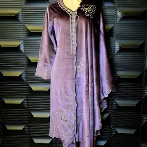 Premium Soft Velvet Outfit with Long Sleeves, Elegant Design, and Decorative Embroidery