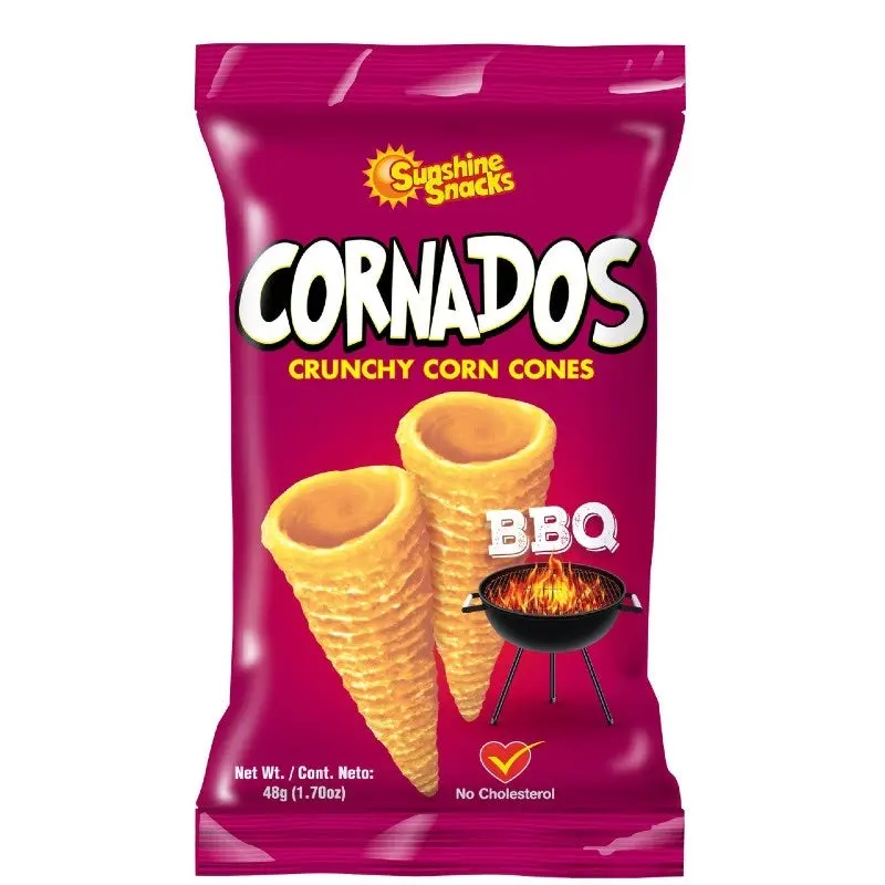 Cornados BBQ Crunchy Corn Cones - 1 Pack, 48g, No Cholesterol, Sunshine Snacks Brand