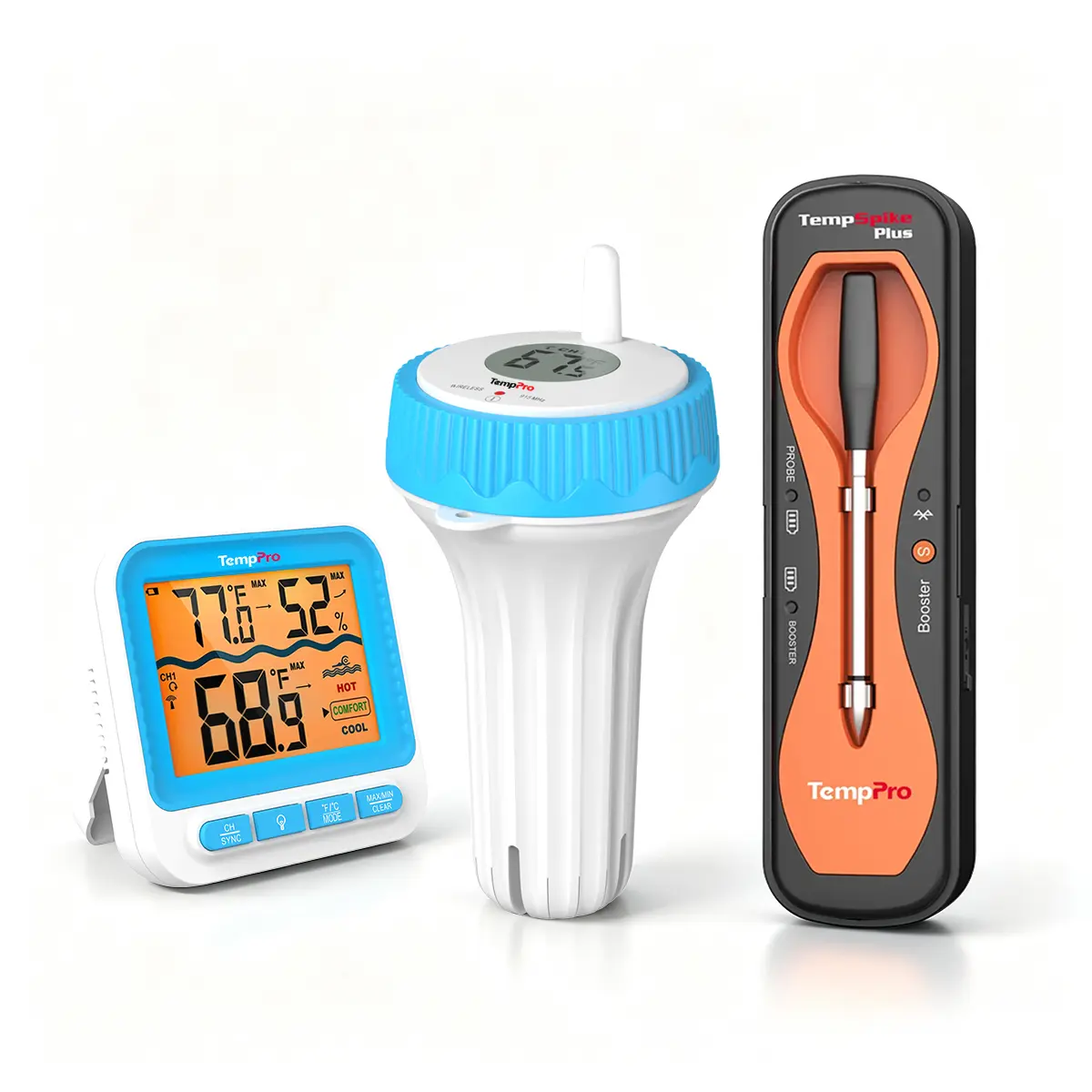 [Poolside BBQ Bundle] TempPro Floating Wireless Swimming Pool Thermometer, Digital Indoor Hygrometer Easy Read, Large Size, IPX8 Waterproof for Hot Tub/SPA/Aquarium/Pond/Ice Bath Tool Fathersdaygift ,Dealsforyoudays(TP211B)