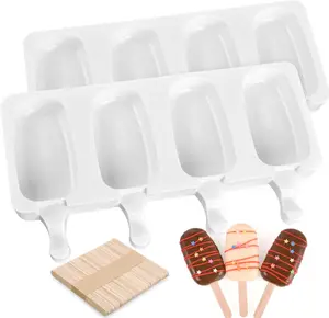 2Pcs Silicone Ice Cream Molds Set, Comes with 50 Wooden Sticks, Reusable Molds for Ice Pops, Cake Pops and Cakesicles, DIY Baking & Frozen Treat Making Tools