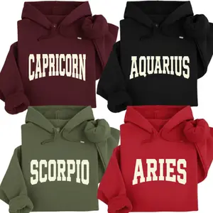 All 12 Zodiac College Hoodie – Arched Letter Astrology Graphic Piece for Men and Women Featuring Full Horoscope Line with Twelve Star Sign