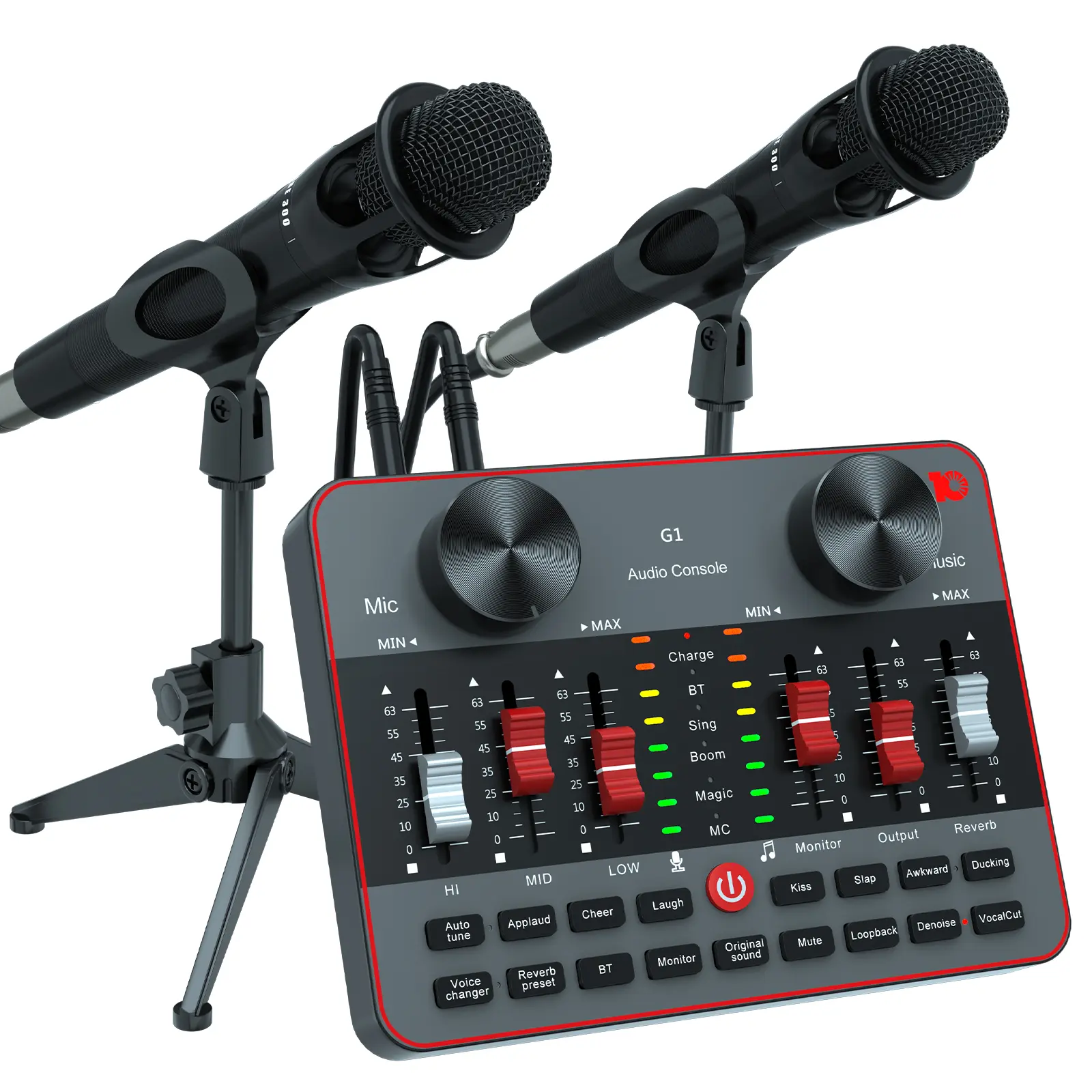 2-Microphone Podcast Bundle – Professional Audio Gear for Streaming, Recording, Gaming, Studio, Multicolor Smartphone Remote, Radio, Electronic Plug