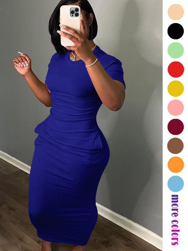 Threaded elastic solid color dress, breathable elastic multicolored party casual outing travel solid pocket long dress, solid color long dress, long dress, summer dress,