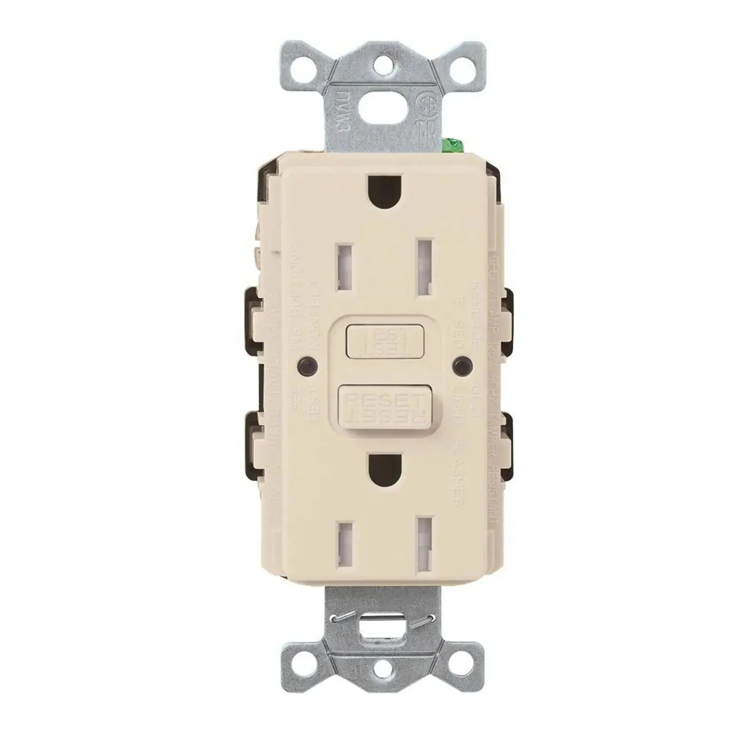 Lutron CAR-15-GFST-LA Claro 15A Tamper-Resistant Self-Testing GFCI Duplex Outlet, Light Almond