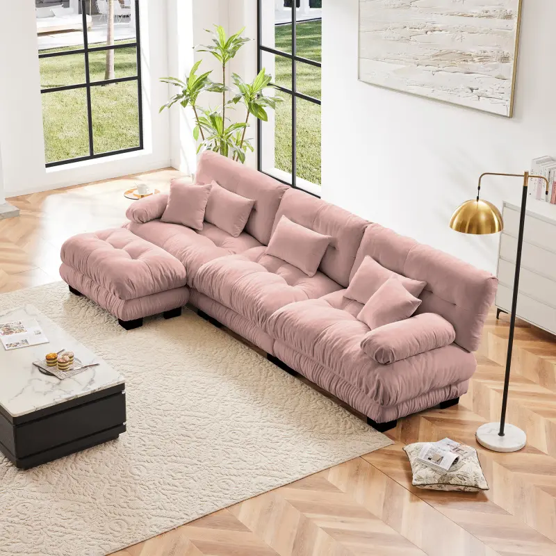 [SOIYELIFE] Luxury Modular Sectional Sofa Couch,Oversized L Shaped Cloud Couch for Living Room,Deep Seat Sofa Couch with Convertible Ottoman,Chenille Pink cofy  sofa