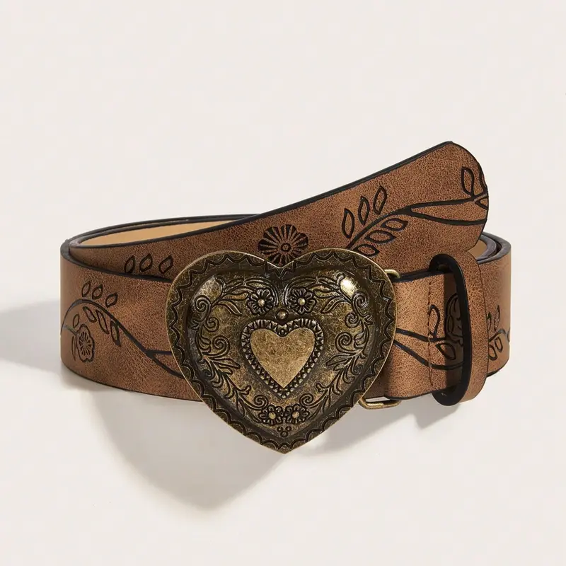 1 Piece Unisex PU Leather Belt Buckle Set, Heart Design Punk Style Accessory, Western All-Season Daily Wear, Durable Stylish Cowboy Belt, Punk Fashion Belt