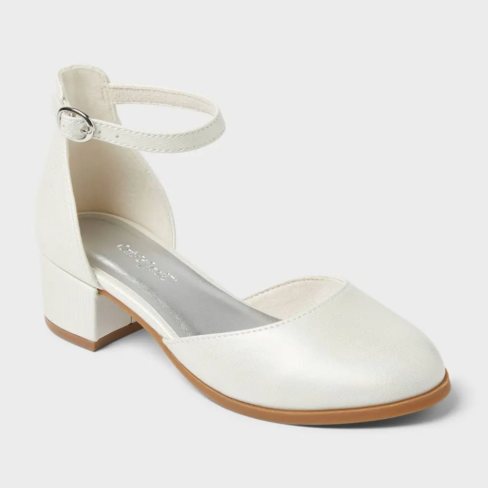 Kids' Hazel Dress Heels - art class White 1: Cat & Jack Adjustable Ankle Strap Block Heel Closed Round Toe Medium Width