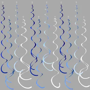 36 Pcs Blue Hanging Swirl Decorations Ombre Royal Blue White Felt Swirl Streamer Spiral Ceiling Garland for Birthday Wedding Baby Shower Graduation Under The Sea Nautical Ahoy Achor Party Supplies