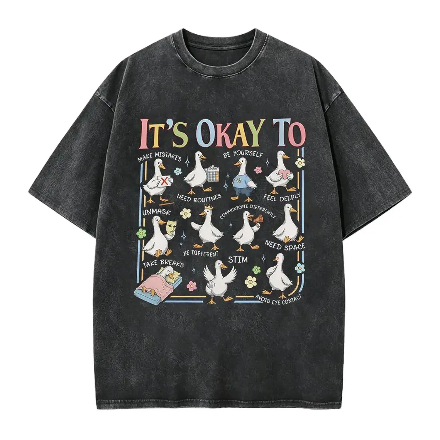 Men's Neurodiversity Duck Themed Self-Acceptance Graphic T-Shirt, All-Seasons Casual Shirt, Stylish Menswear Apparel
