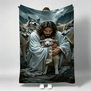 Blankets Jesus Sheep Flannel Blanket Kids Blanket Adult Blanket Gods Redemption Faith Print Soft Elastic Breathable Warm Throw For Sofa Office Nap Travel