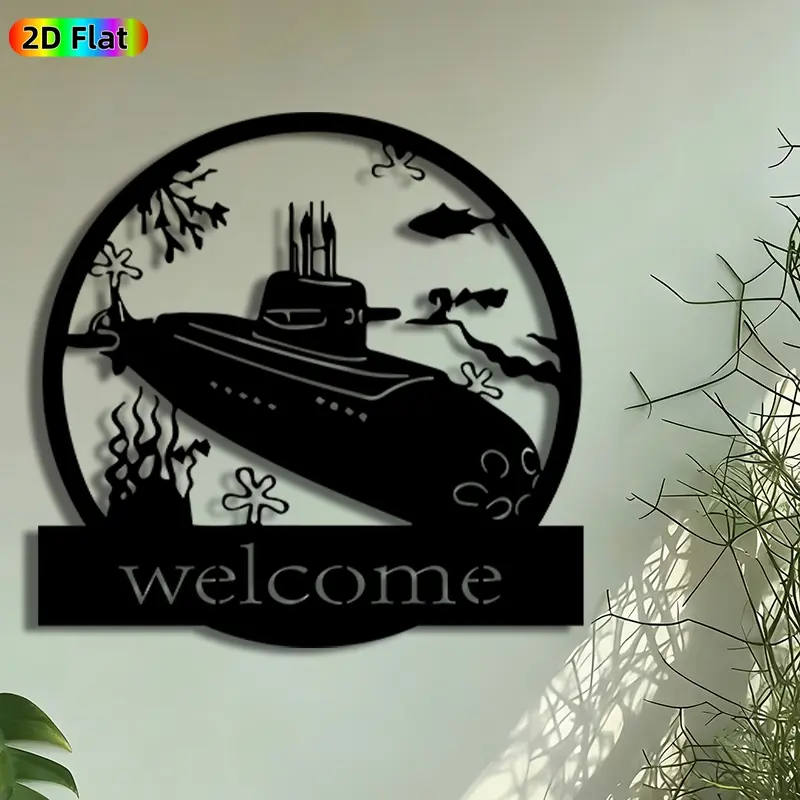 1pc Submarine Welcome Metal Wall Art, Underwater Submarine Statue Mural, Intricate Craftsmanship, Artistic Metalwork, Perfect for Housewarming, Fathers Day Decor, Perfect for Living Room Office Man Cave Decor, Ideal Gift for Nautical Enthusiasts.