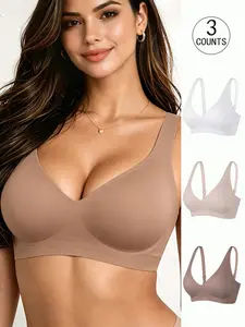 3 pack/4 colors, seamless jelly bra, Smooth. 2 rows of 4 clasps for shaping and lifting, adjustable for movement. Daily casual/party/yoga wear. Comfortable, breathable, skin-friendly, figure-hugging. Women's non-rubberized bra Underwear