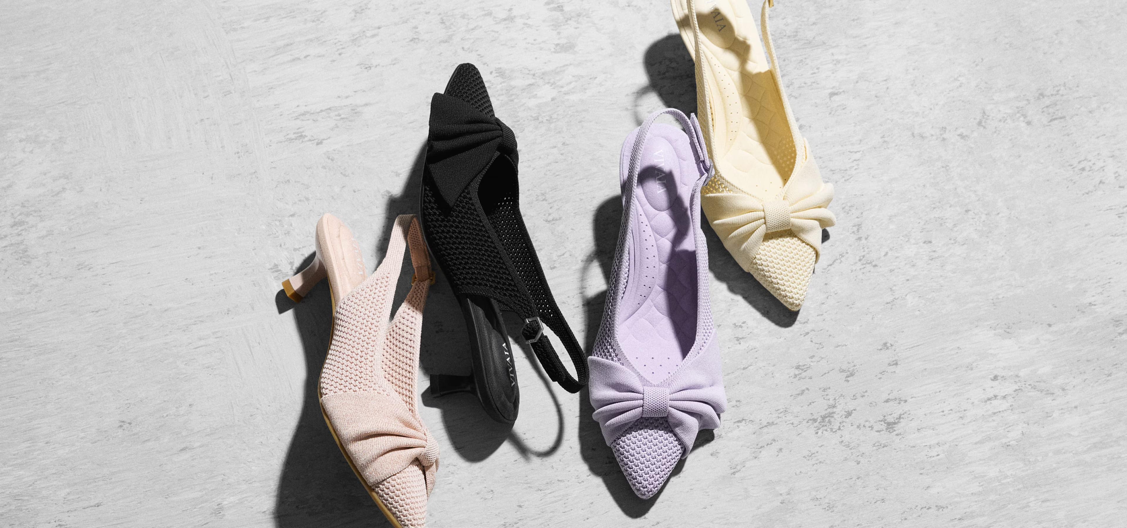 VIVAIA Arch Support Pointed Toe Mesh Bow Slingback Kitten Heels, Comfortable Heels, Wedding Shoes, Summer Heels, Breathable Mesh, Suitable for Dinner, Commute, Summer Party, Weddings, Slingback Sandals, Summer Sandals (Sanna)