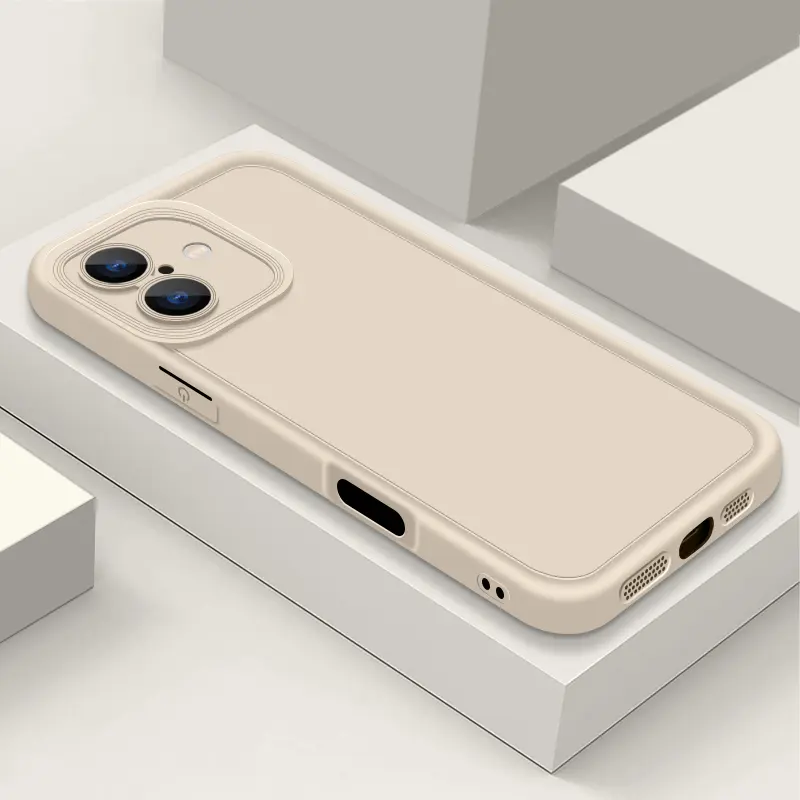 Solid Cream Silicone Phone Case Shockproof Full Camera Protection Soft Slim Cover For iPhone 17/16/15/14/13/12