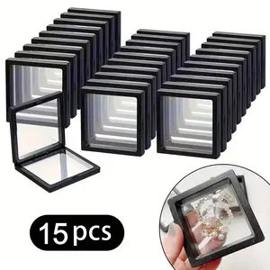 Elegant 3D Floating Jewelry Display Box Set, Dustproof Plastic Storage Case for Necklaces Bracelets Rings Coins Earrings Pins