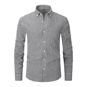 Men's plaid shirt; casual daily breathable long-sleeved stretch button-down collar men's coat. camisas  mangalarga  para  hombres